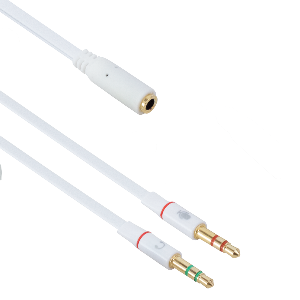 Cavo adattatore audio 2x3.5mm maschio a 1x3.5mm femmina 25 cm bianco