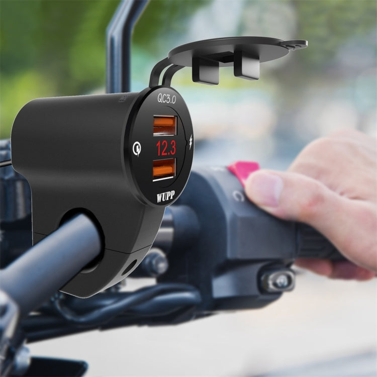 Caricabatterie doppio QC3.0 per moto con voltmetro 30W