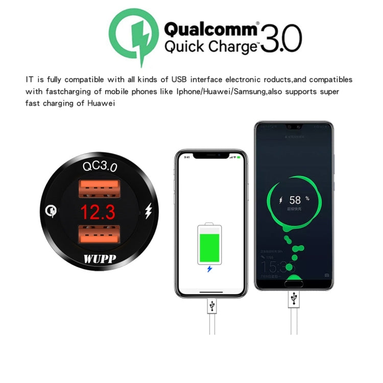 Caricabatterie doppio QC3.0 per moto con voltmetro 30W