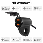 Caricabatterie doppio QC3.0 per moto con voltmetro 30W