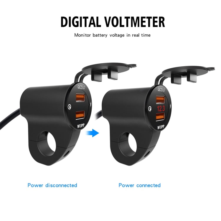 Caricabatterie doppio QC3.0 per moto con voltmetro 30W