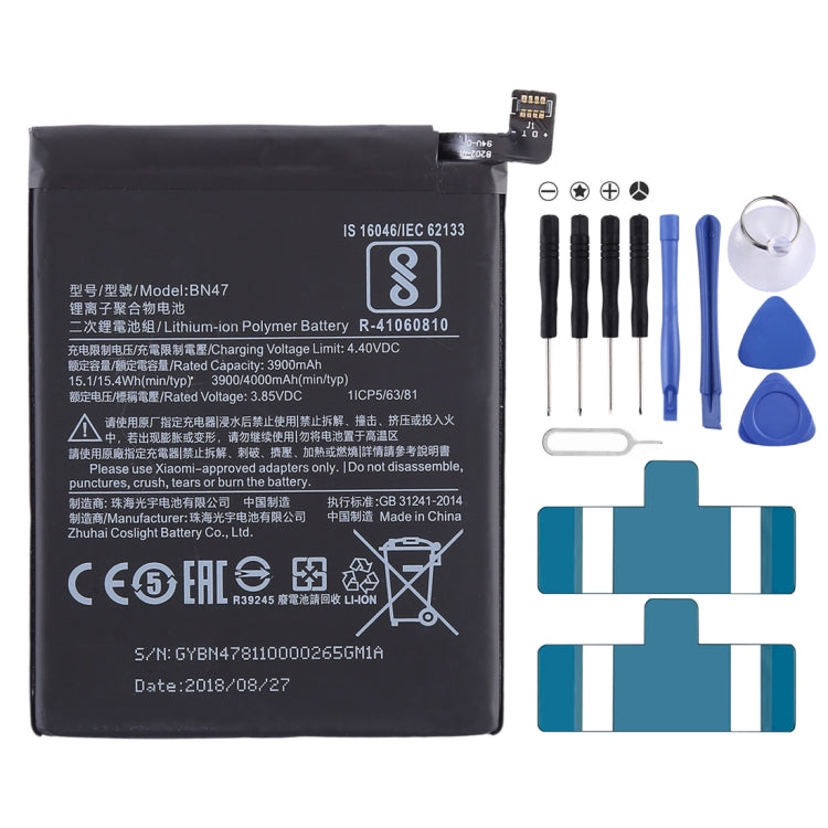 Batteria ai polimeri di litio 3900mAh BN47 per Xiaomi Redmi 6 Pro