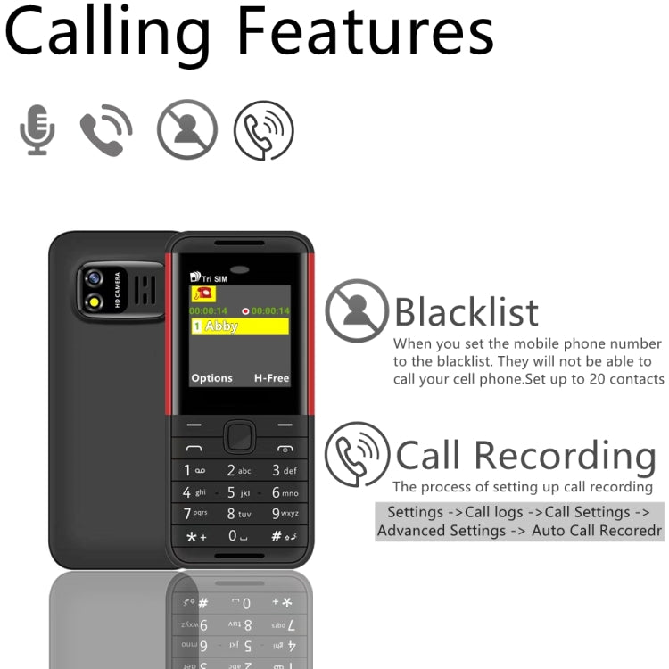Telefono GSM 1,33" MTK6261D con Bluetooth e tripla SIM