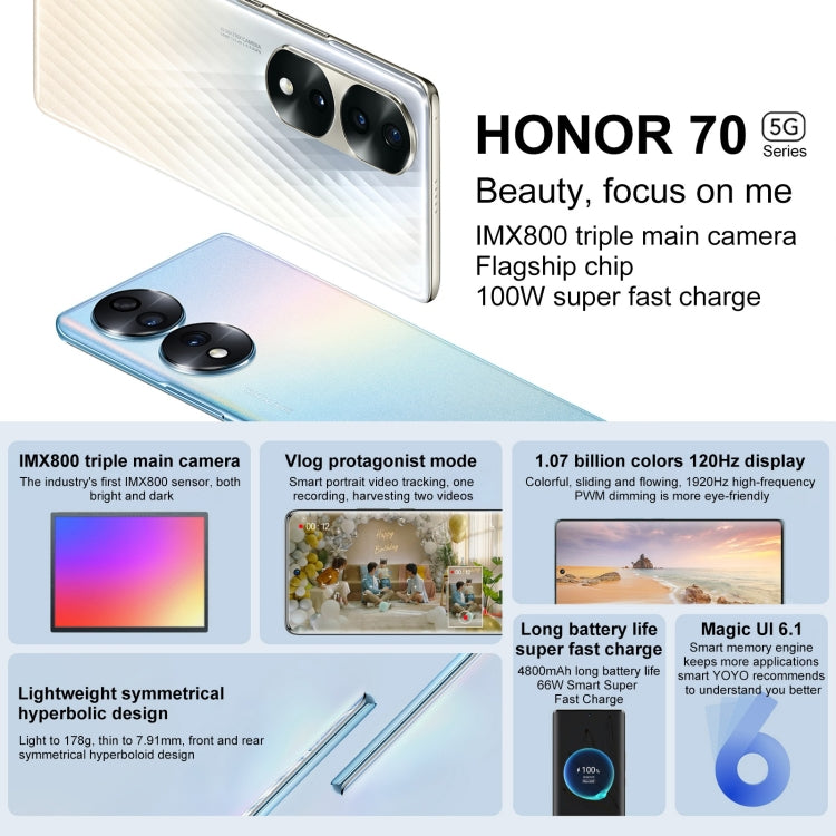 Smartphone Honor 70 5G 12GB 512GB Snapdragon 778G Plus