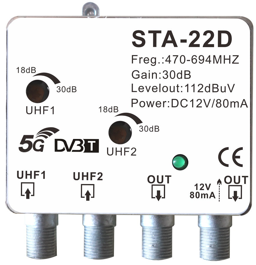 Amplificatore TV da palo WEB STA-22D, 2 ingressi UHF e 2 uscite