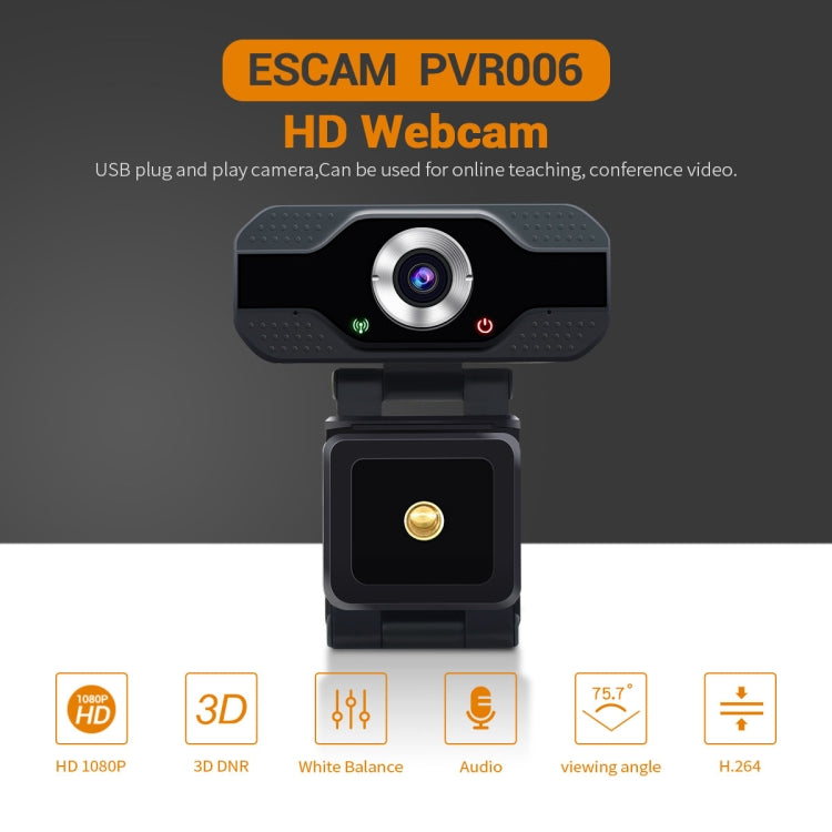 Webcam HD ESCAM PVR006 1080P USB con microfono integrato - immagine 4