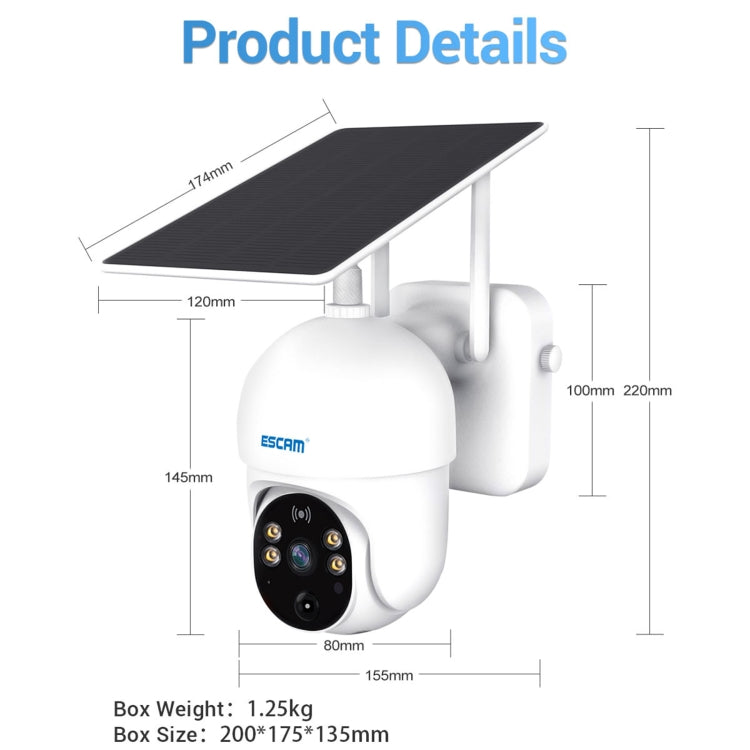 Telecamera solare WiFi ESCAM QF255 Full HD con rotazione PTZ - immagine 16