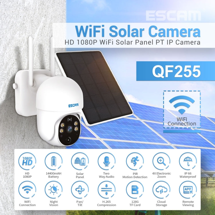 Telecamera solare WiFi ESCAM QF255 Full HD con rotazione PTZ - immagine 4
