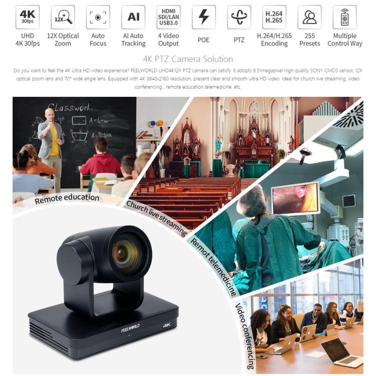 Feelworld UHD4K12X Telecamera PTZ 4K Zoom ottico 12X