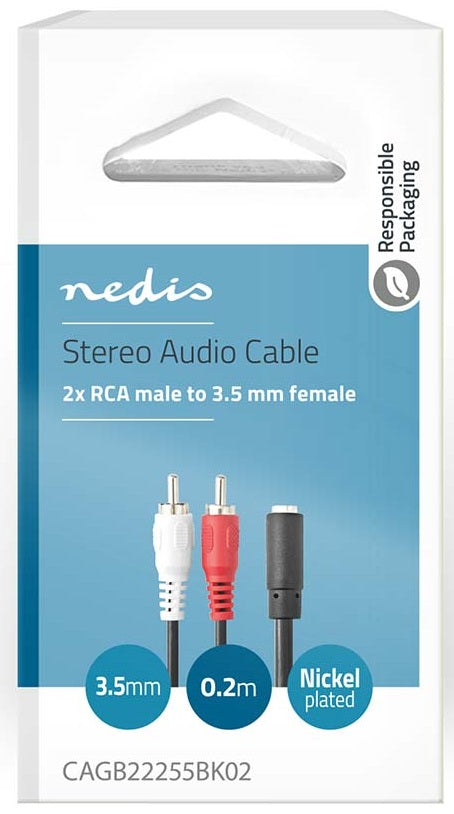 Cavo Audio Stereo 2x RCA maschio - Femmina da 3,5 mm 0.2 m Nero CAGP22255BK02 5412810288199 ND1380
