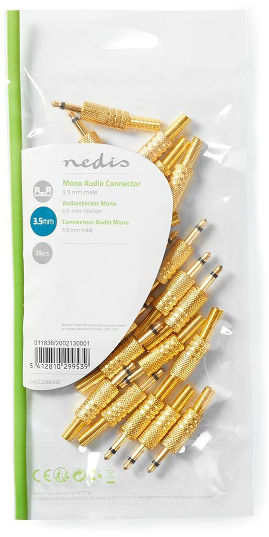 Connettore Jack Mono Maschio da 3,5mm confezione da 25 pezzi oro CAVC22980GD 5412810299539 ND2297