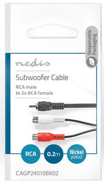 Cavo subwoofer RCA maschio a 2x RCA femmina 20cm nero