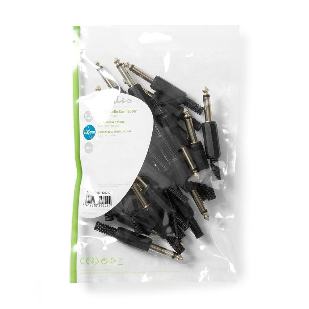 Connettore Jack Mono Maschio 6,35 mm nero confezione 25 pezzi