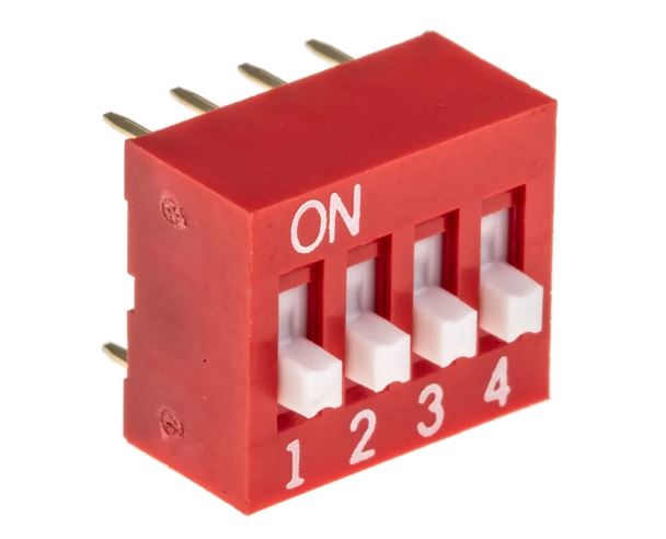 Interruttore DIP NDS-04-V SPST 4 posizioni attuatore rialzato foro passante