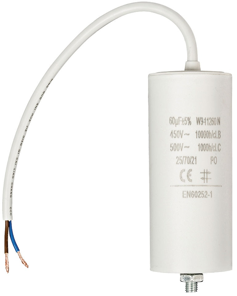 Condensatore 60uf 450V con cavo bianco