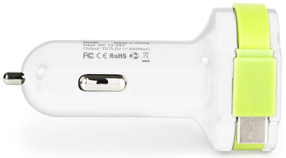 Caricabatteria per Auto 3-Outputs 6A 2xUSB/USB-C™ Bianco/Verde CH-024WH 8717534026155 ND9242