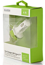 Caricabatteria per Auto 3-Outputs 6A 2xUSB/USB-C™ Bianco/Verde CH-024WH 8717534026155 ND9242