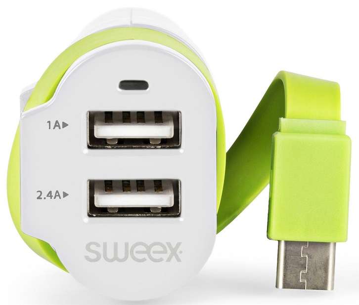 Caricabatteria per auto 3 uscite 6A 2xUSB USB-C Bianco Verde