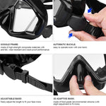 Maschera subacquea in silicone con lente in vetro temperato