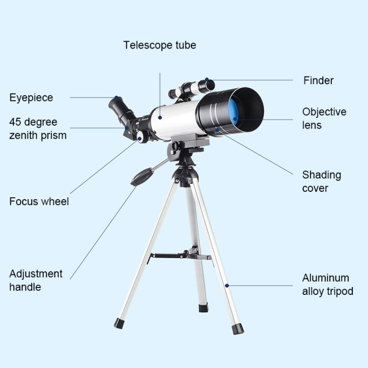 Telescopio astronomico 16x-66x70 con treppiede bianco