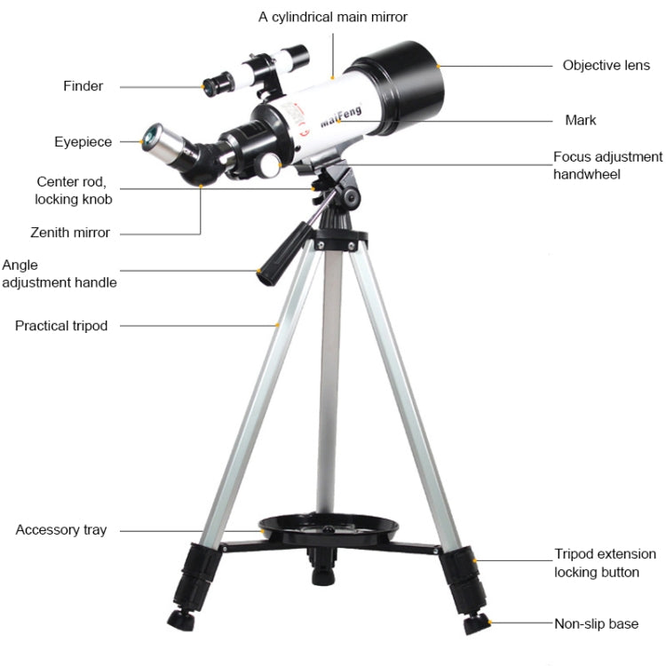 Telescopio astronomico rifrangente 233x70 con treppiede
