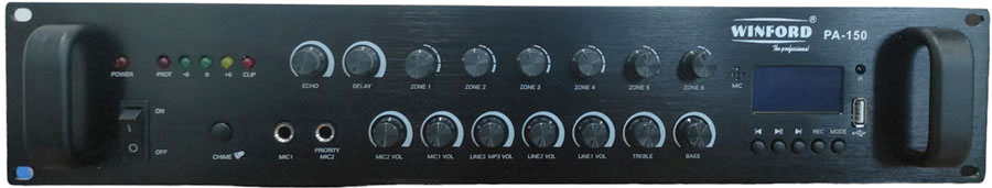 Amplificatore audio USB Bluetooth FM 6 canali 150W 70V 100V 16 Ohm