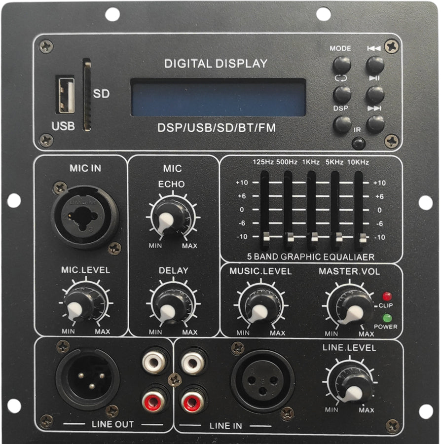 Modulo amplificatore 250W per casse acustiche con Bluetooth/Radio FM ed effetti DSP PARTS979Modulo amplificatore 250W per casse acustiche con Bluetooth/Radio FM ed effetti DSP PARTS979