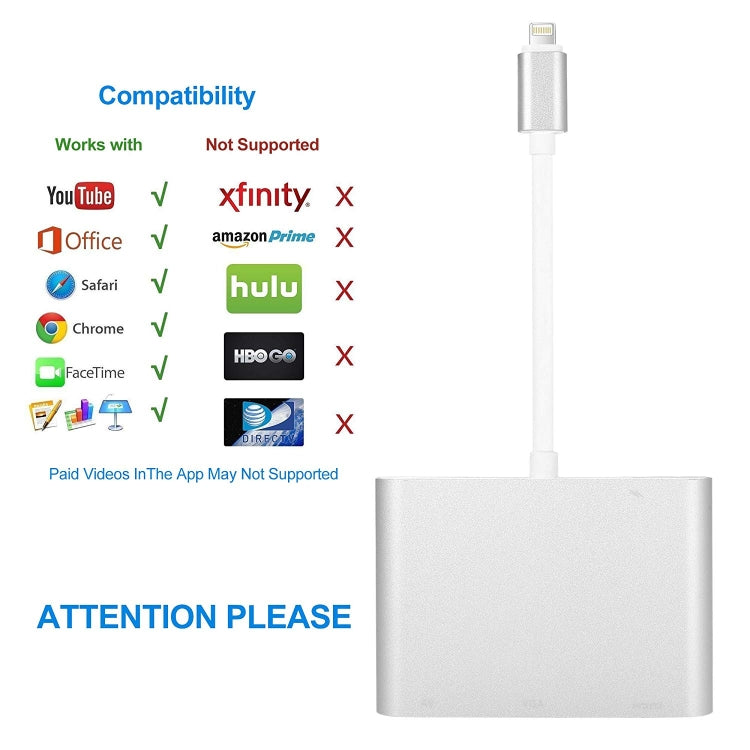 Adattatore 3 in 1 8 pin a HDMI VGA audio per iPhone iPad