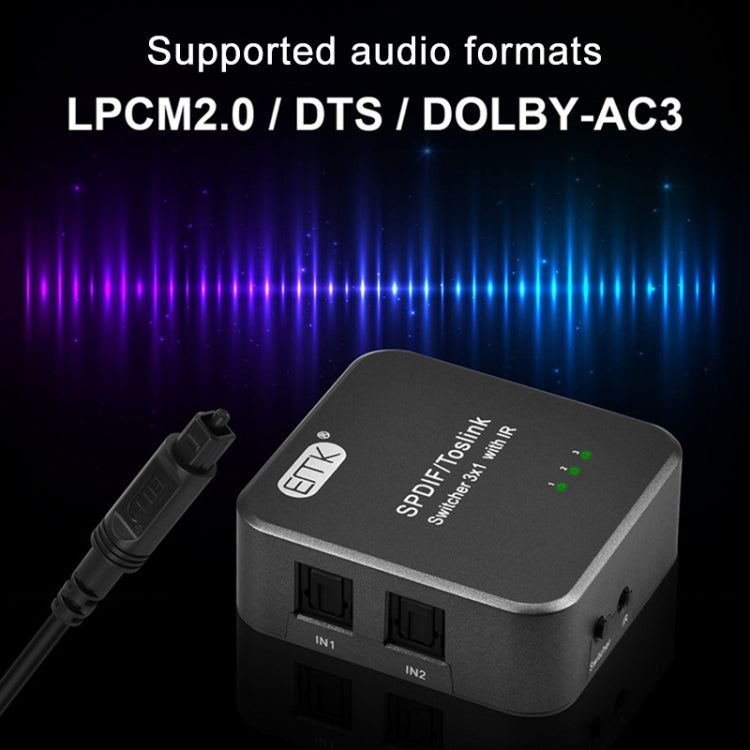 Switcher audio ottico digitale 3x1 SPDIF/TosLink con controller I
