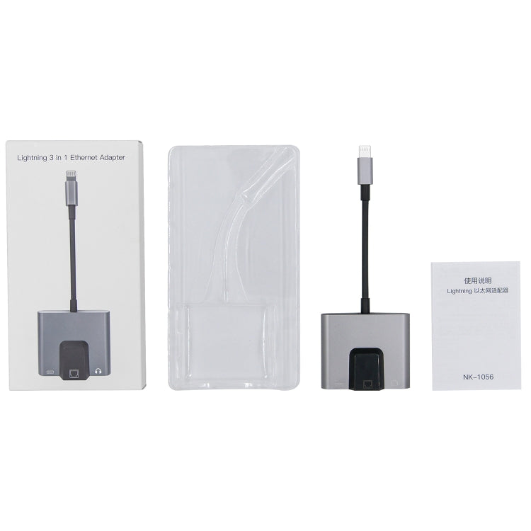 Adattatore 3 in 1 per iPhone con RJ45 e audio 8 pin