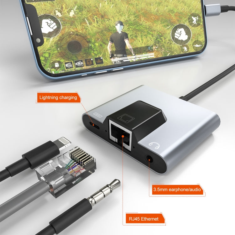 Adattatore 3 in 1 per iPhone con RJ45 e audio 8 pin