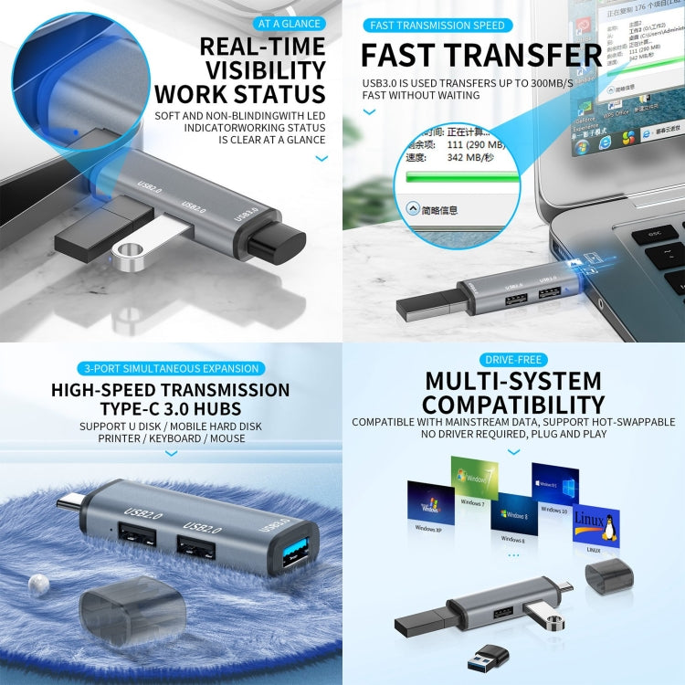 Adattatore HUB USB 2.0 x2 + USB 3.0 a 3 porte USB 3.0