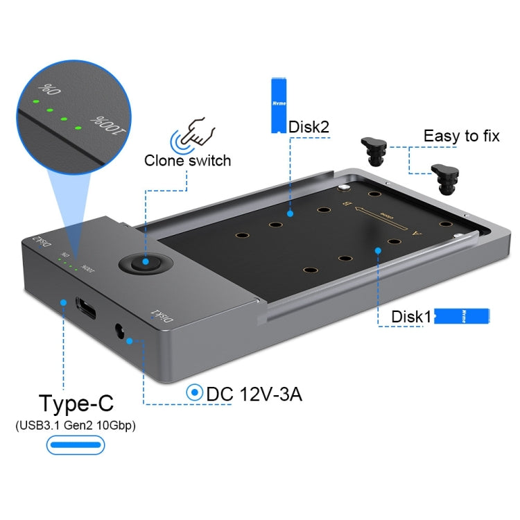 Docking station NVMe doppia unità M.2 USB3.1 Gen2 Rocketek ME921