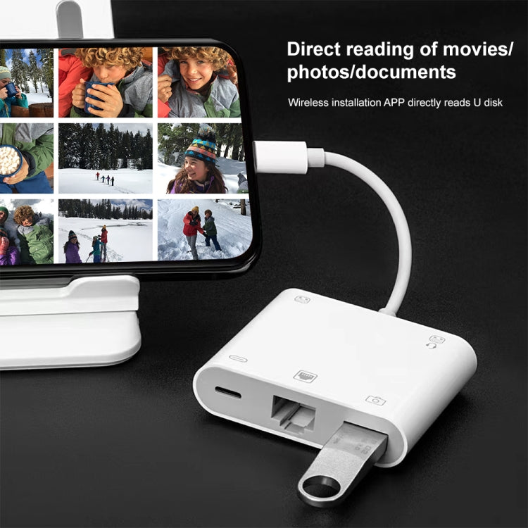 Adattatore 5 in 1 8 Pin maschio a USB 3.0, RJ45 e jack 3.5mm