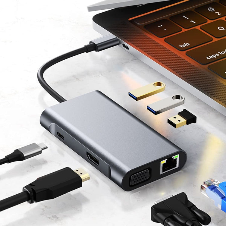 Adattatore HUB USB-C 7 in 1 con HDMI, VGA, LAN Gigabit