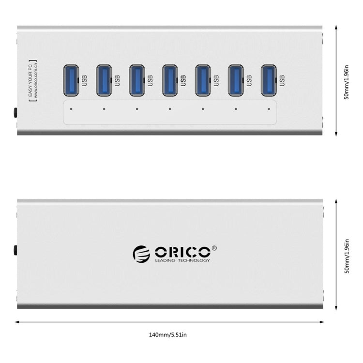 ORICO Hub USB 3.0 a 7 porte in alluminio con alimentatore