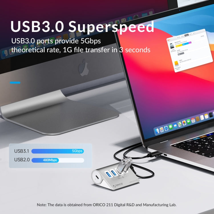 Hub Orico 4 porte USB 3.2 Gen1 5 Gbps in alluminio