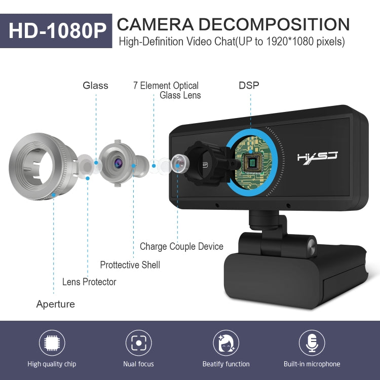 Webcam HD 1080P con messa a fuoco manuale e microfono