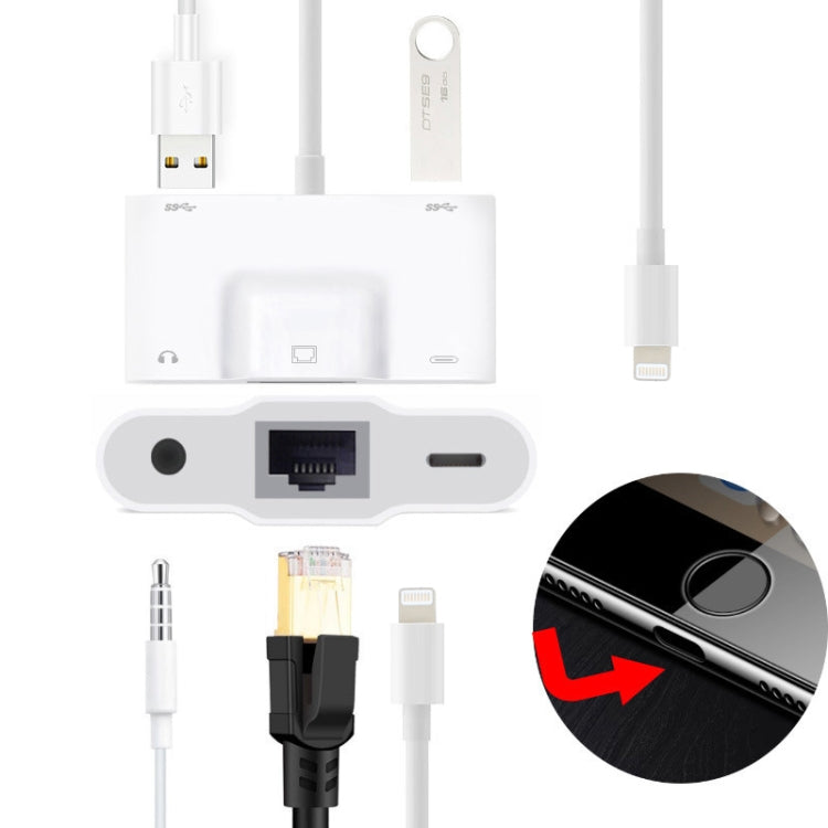 Adattatore 5 in 1 per iPhone con USB, AUX e Ethernet