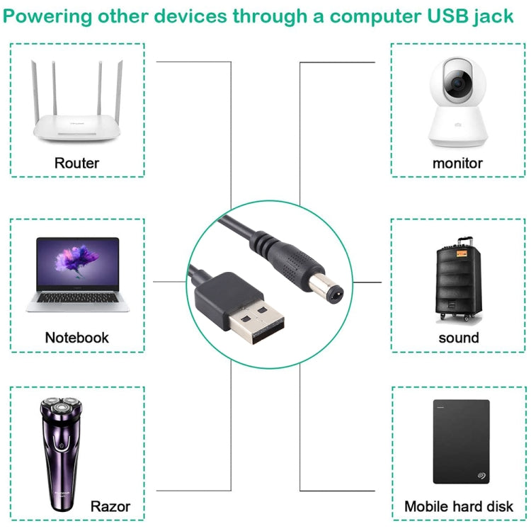 Cavo alimentazione USB a DC 5,5x2,1 mm 1 m 3 A