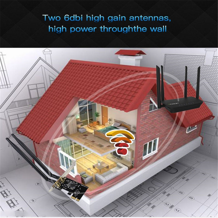 Scheda di rete wireless PCI-E dual band 1200Mbps con 2 antenne