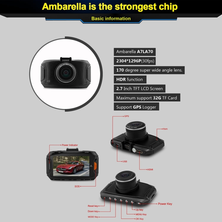GS90C Telecamera DVR per auto con schermo LCD 2,7" HD
