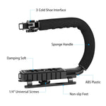 PULUZ Stabilizzatore per staffa DV portatile a forma di U/C + kit luce da studio a LED con testa per treppiede con slitta fredda per tutte le fotocamere reflex e fotocamera DV domestica, Bracket Kits + LED