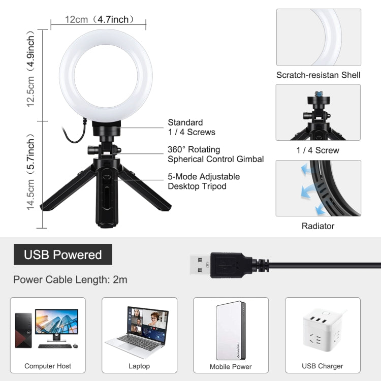 Anello LED USB dimmerabile da 4,7 pollici con treppiede tascabile - immagine 2