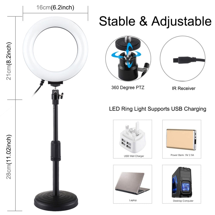 Luce ad anello LED PULUZ RGBW 6,2 pollici con supporto da tavolo - immagine 3