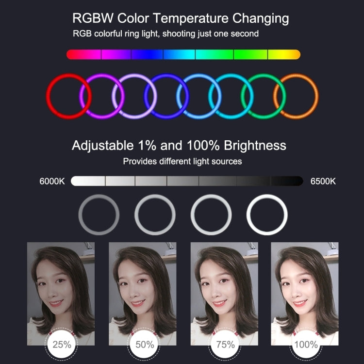 Luce anello LED PULUZ RGBW 6,2 pollici con treppiede e telecomando - immagine 6