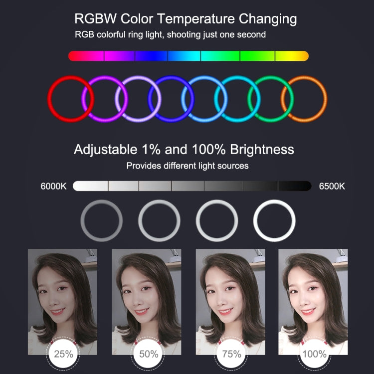 Luce LED RGBW 11,8" con treppiede 1,65 m e staffe doppio telefono