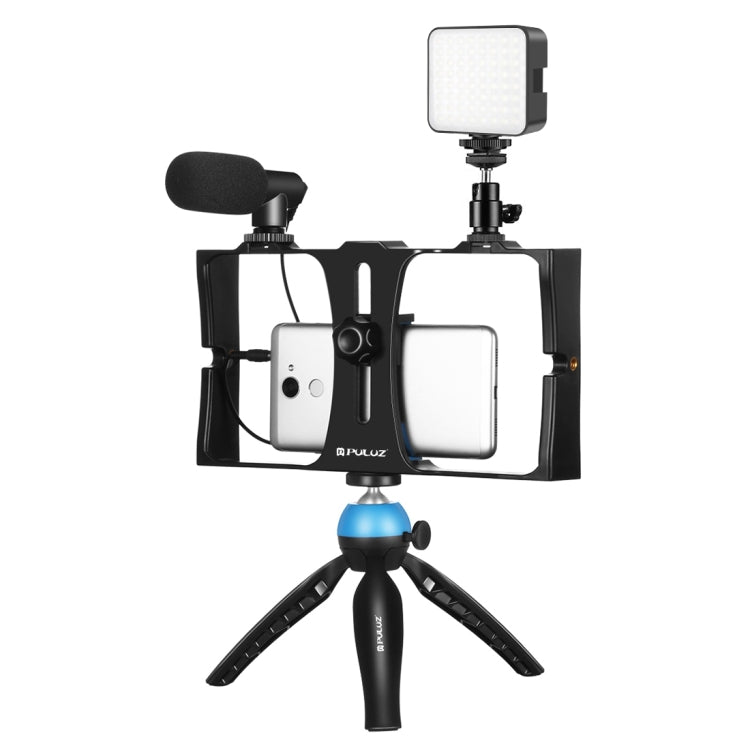 PULUZ 4 in 1 Vlogging Live Broadcast LED Selfie Fill Light Kit di attrezzatura video per smartphone con microfono + supporto per treppiede + testa per treppiede con slitta fredda per iPhone, Galaxy, Huawei, Xiaomi, HTC, LG, Google e altri smartphone   ...