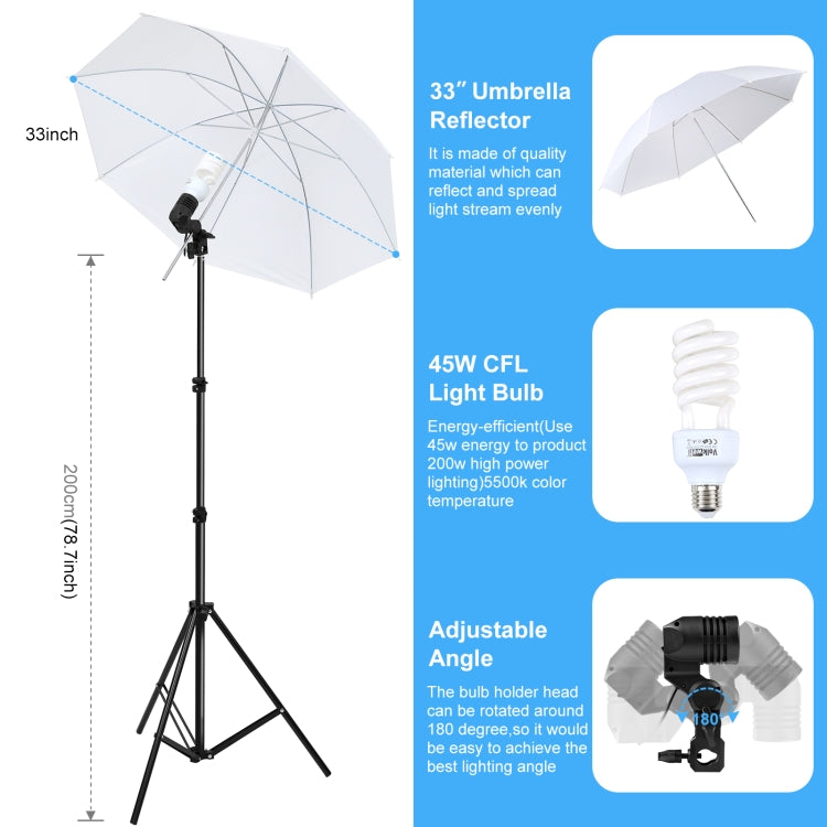 Kit fotografico Softbox da studio con luce LED PULUZ con sfondo, riflettente, supporto per treppiede e sacchi di sabbia, Photography Light  Kit, EU Plug, Photography Light  Kit, US Plug