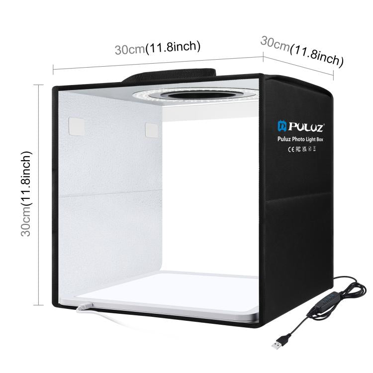 PULUZ Tenda da tiro con luce ad anello pieghevole da 30 cm per illuminazione fotografica con pannello luminoso senza ombre, 30cm Box + Shadowless Light